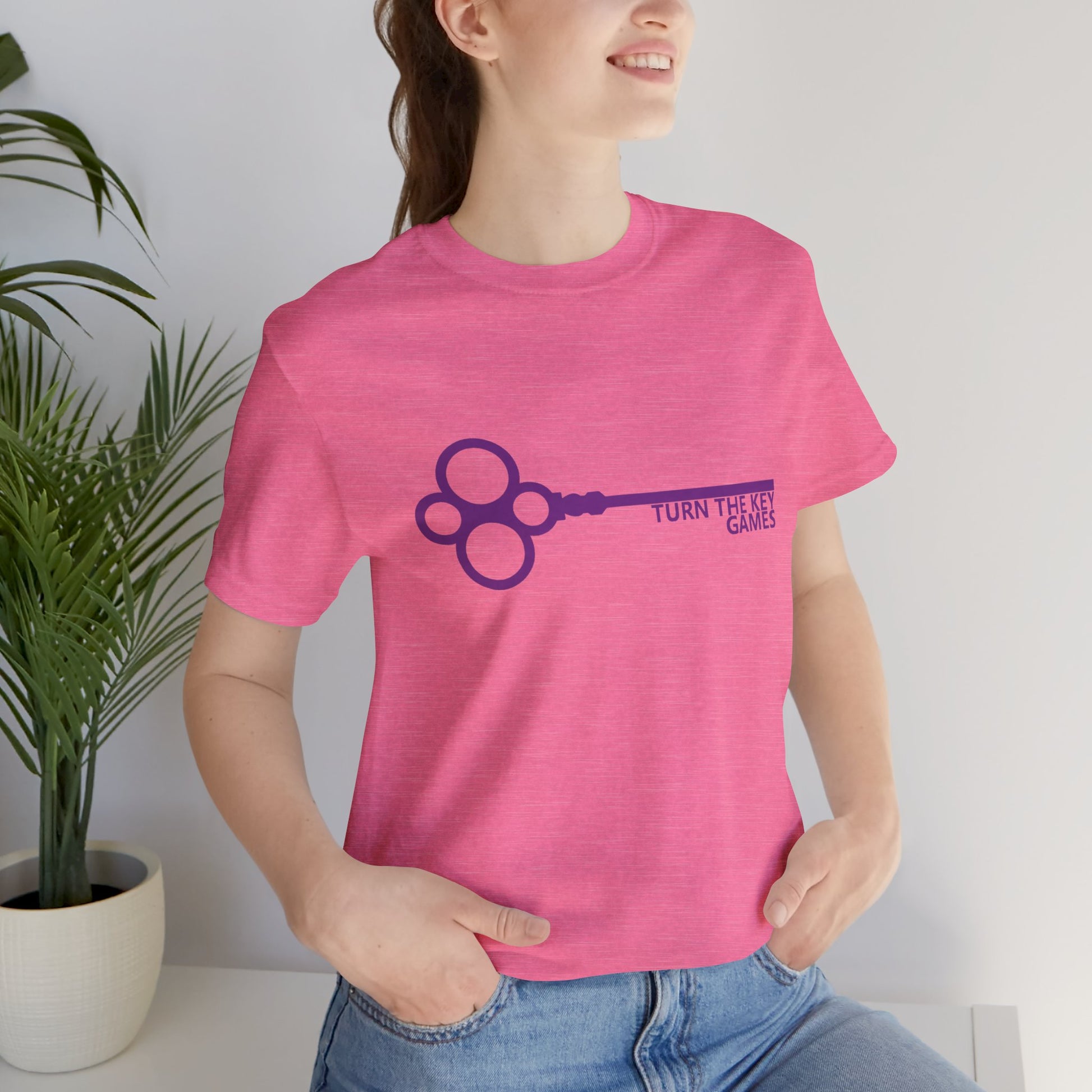 Turn The Key Games Logo in Purple Unisex Graphic Tee for RPG Gamers and fans of Turn The Key Games