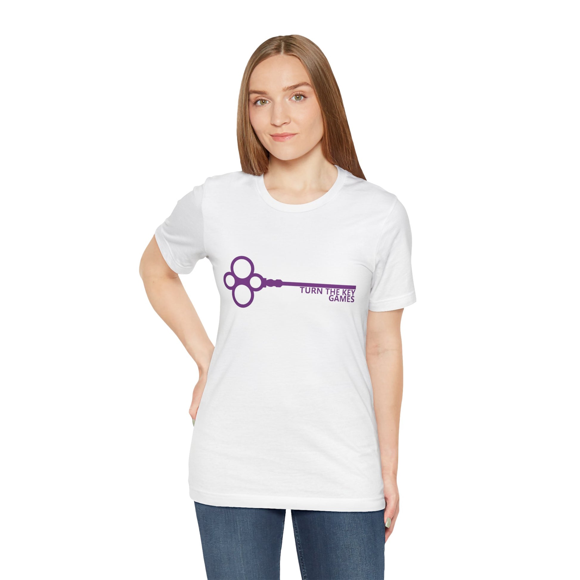 Turn The Key Games Logo in Purple Unisex Graphic Tee for RPG Gamers and fans of Turn The Key Games