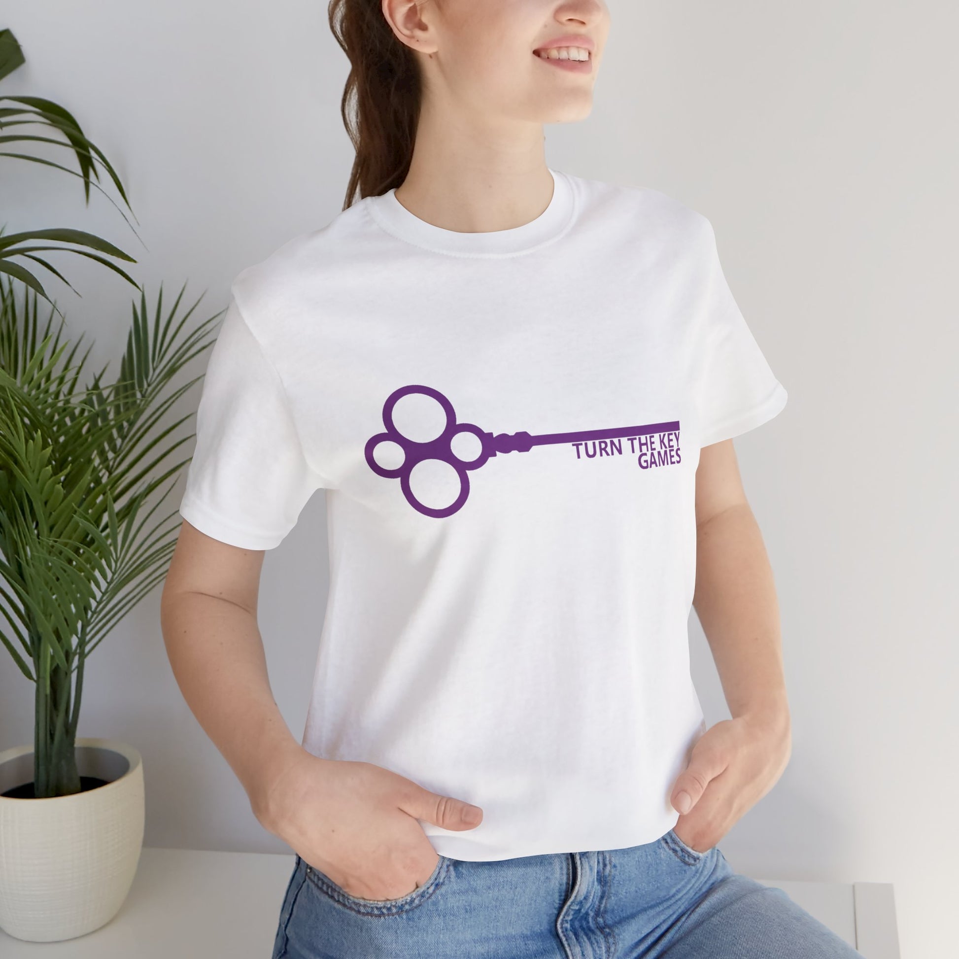 Turn The Key Games Logo in Purple Unisex Graphic Tee for RPG Gamers and fans of Turn The Key Games