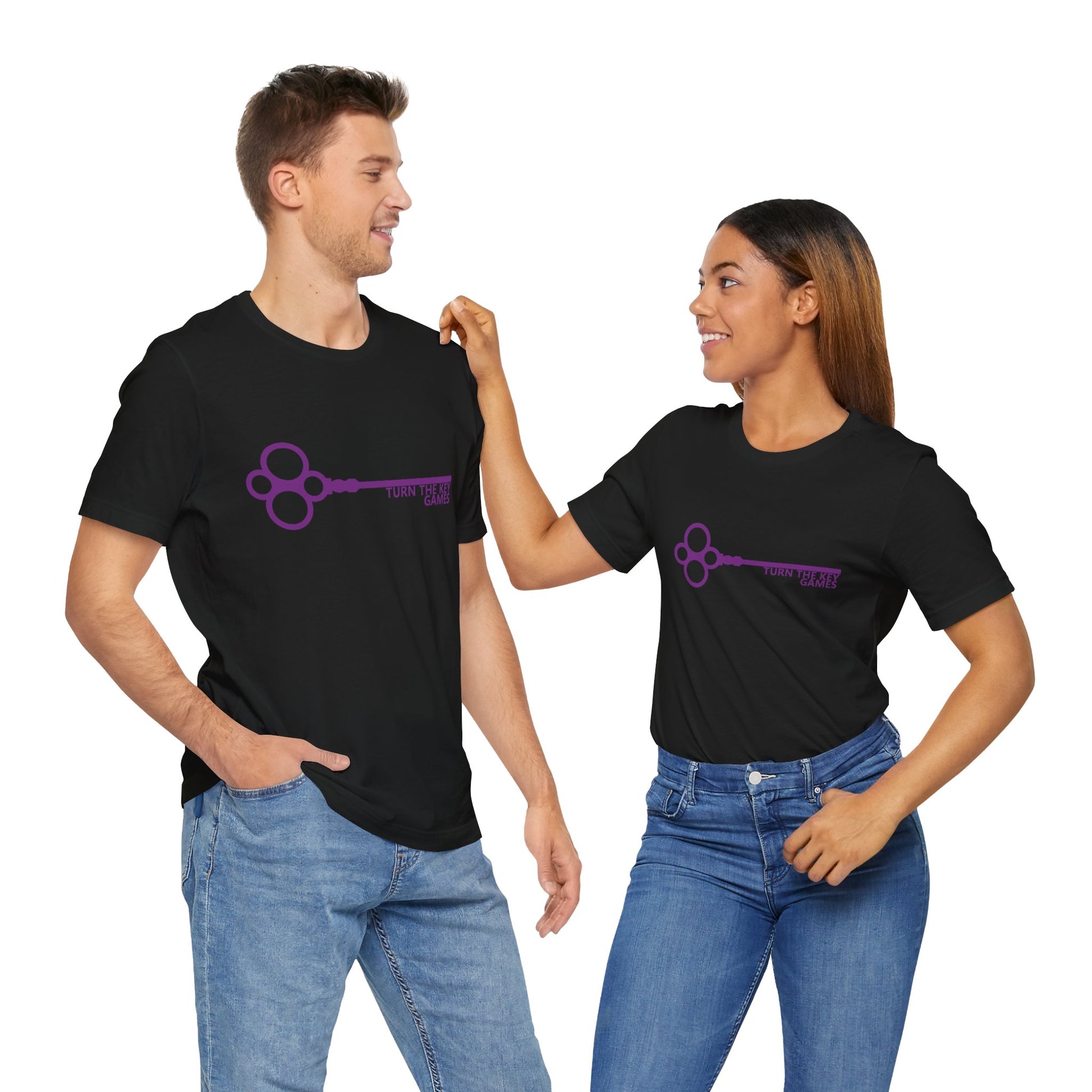 Turn The Key Games Logo in Purple Unisex Graphic Tee for RPG Gamers and fans of Turn The Key Games