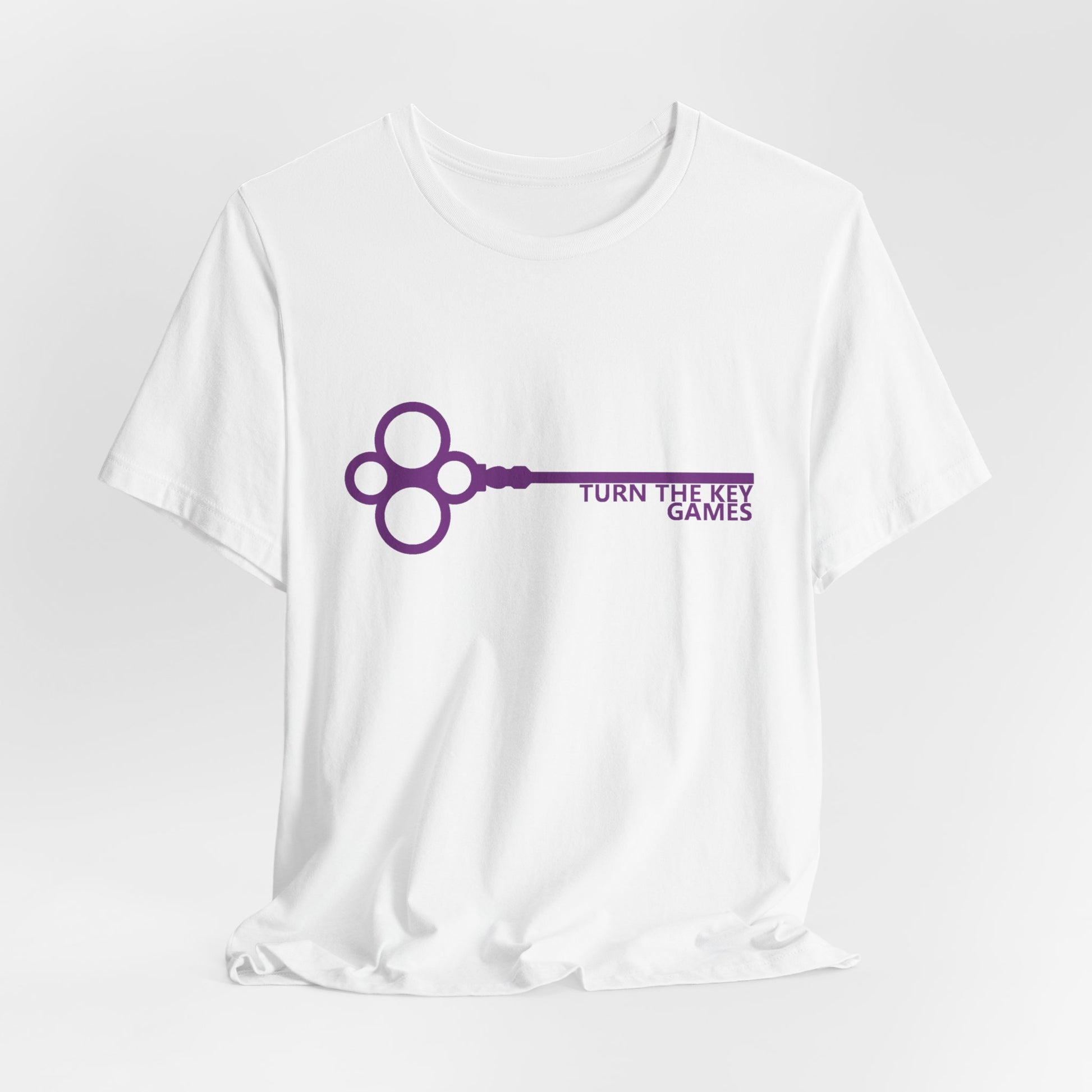 Turn The Key Games Logo in Purple Unisex Graphic Tee for RPG Gamers and fans of Turn The Key Games