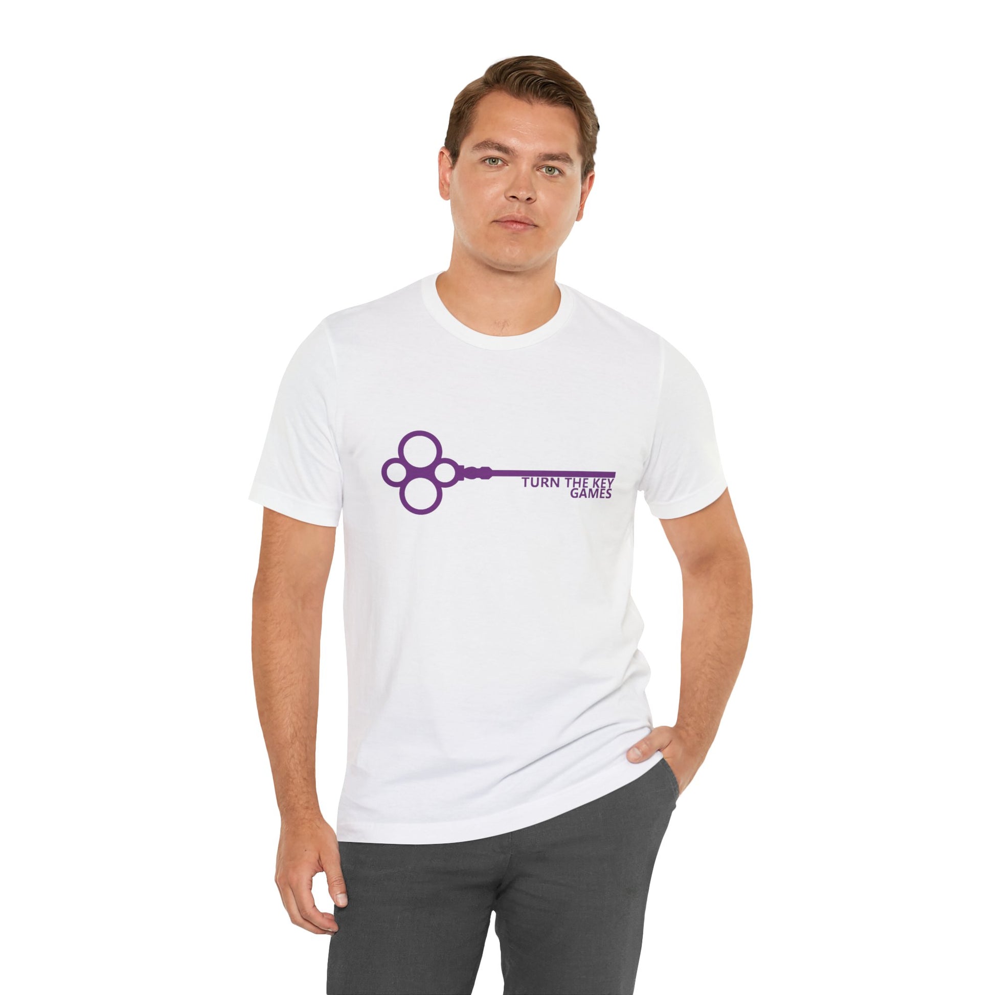 Turn The Key Games Logo in Purple Unisex Graphic Tee for RPG Gamers and fans of Turn The Key Games