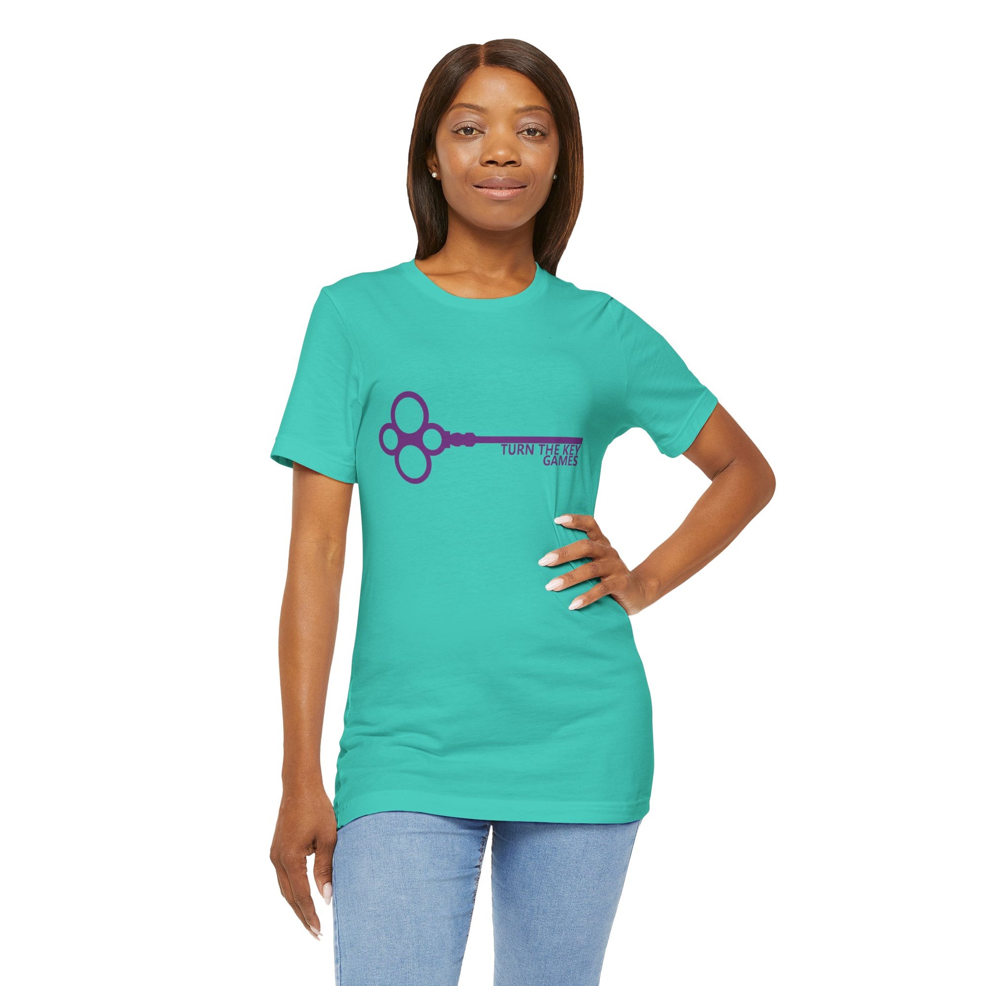 Turn The Key Games Logo in Purple Unisex Graphic Tee for RPG Gamers and fans of Turn The Key Games