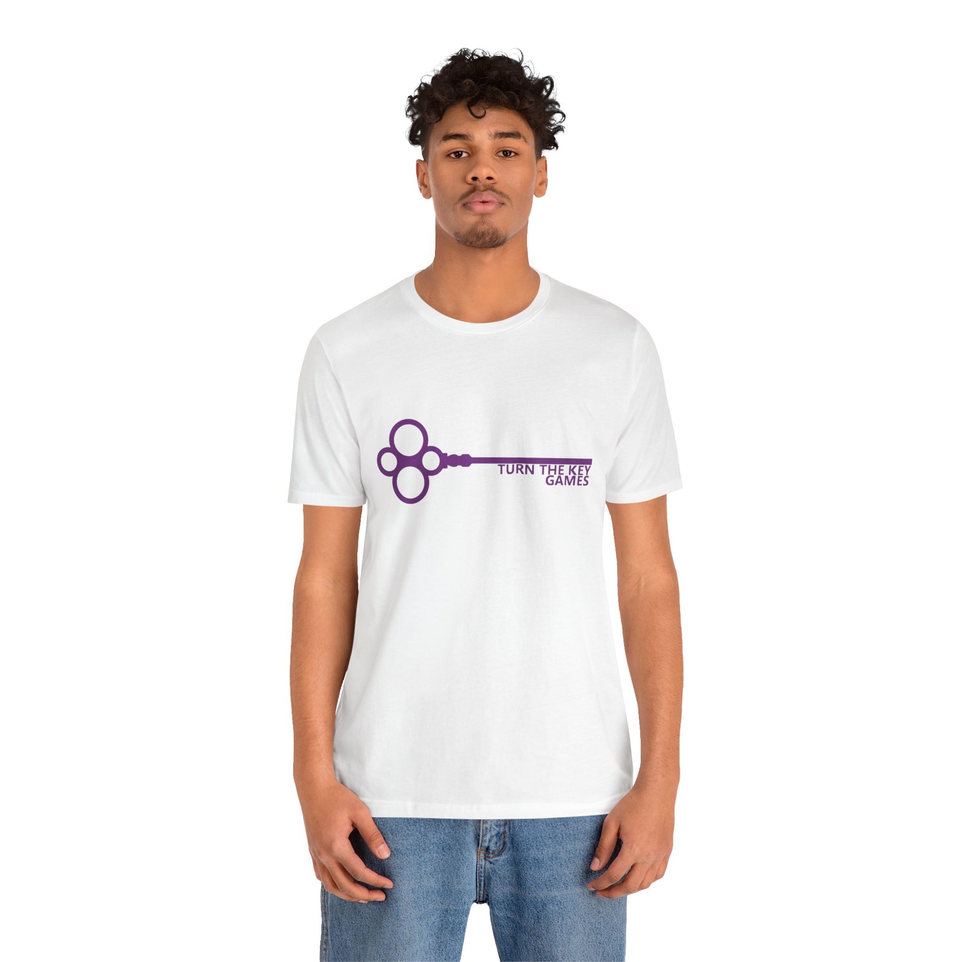 Turn The Key Games Logo in Purple Unisex Graphic Tee for RPG Gamers and fans of Turn The Key Games